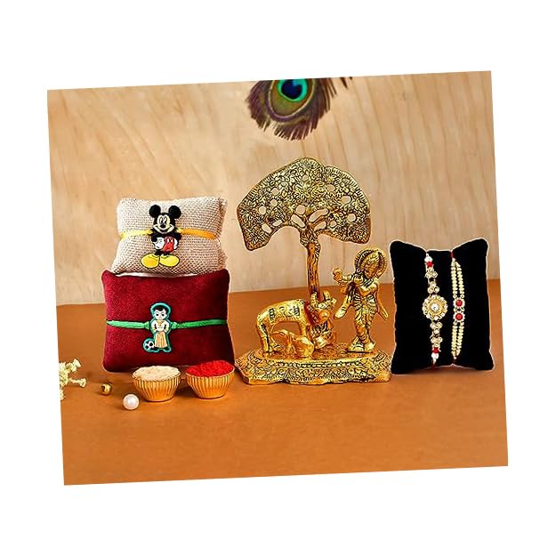 CraftVatika Rakhi Gift Combo for Brother and Bhabhi Kids | Premium Rakhi Set of 4 with Krishna Showpiece Gift| Kids Rakhi for Brother Bhaiya with Gift | Rakshabandhan Rakhi Gift (B0CFJKLG63) Amazon Price History, Amazon Price Tracker