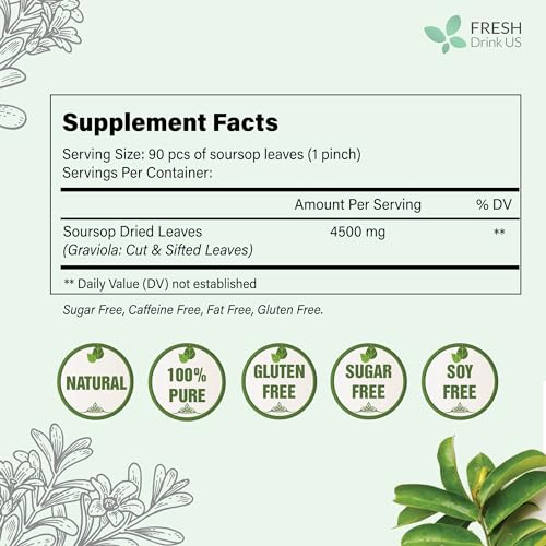 Image of 2.5oz Premium Soursop Graviola Dried Leaves Tea, Finest Soursop Tea Size, Lovely Taste, 100% Natural & Pure, Wildcrafted, Graviola, Soursop, Hoja Guanabana Tea, Caffeine / Sugar / Gluten Free, Vegan Product