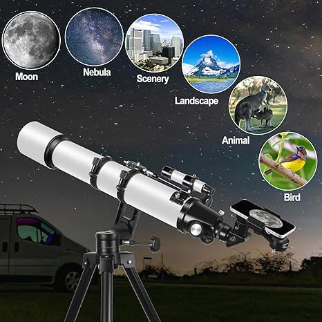 Teleskope für Erwachsene Astronomie, 90mm Öffnung 700mm Refraktor-Teleskope für Erwachsene Anfänger Kinder mit hoher Präzision Anpassung, Ultra-stabilen Vertisteel AZ Mount Base Stativ