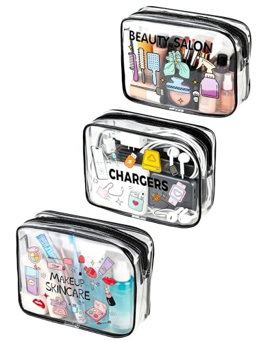 3 PCS Neceser de Aseo, Bolsas Portátil de Maquillaje de PVC,Bolsa de Aseo Transparente, Bolsa para líquidos,Bolsa de Cosmético Organizador Mujer Impermeables para Viajes, Almacenamiento, Baño