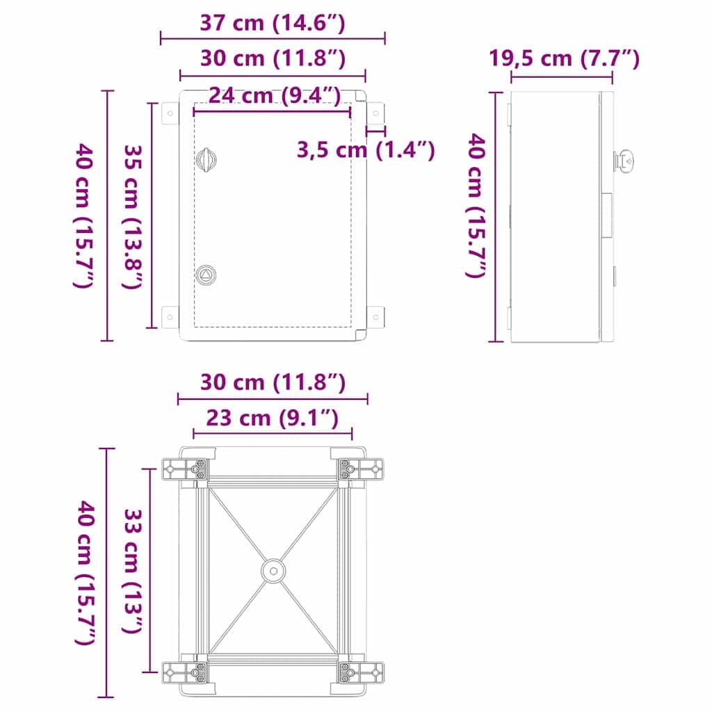 Mangloder Steuerungsschrank Grau aus ABS Kunststoff 37 x 19,5 x 40 cm für Elektroinstallation, Schaltschrank, Sicherungskasten, Verteilerdose, Feuchtraum, Wandmontage innen außen