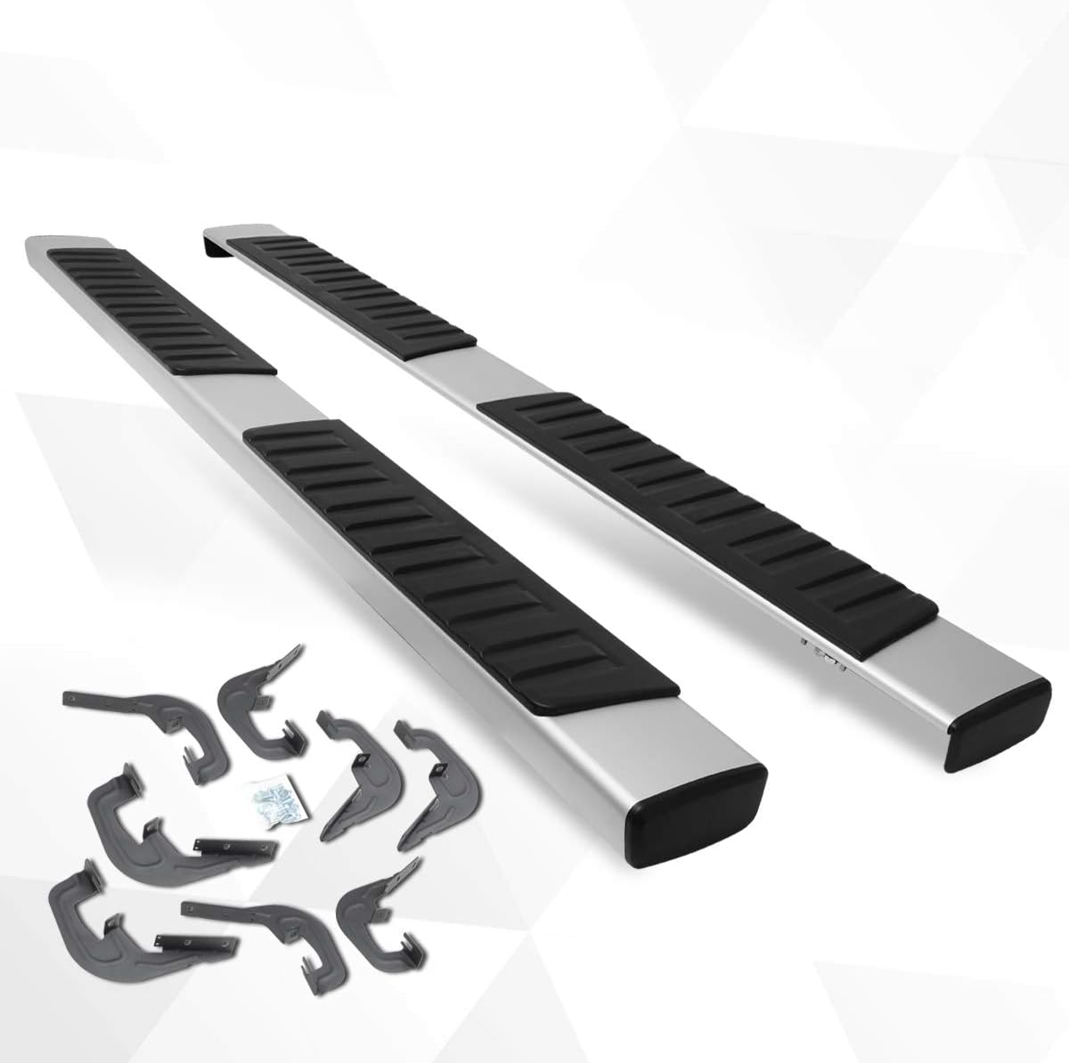 [Pair] 6 Inch Silver Aluminum Running Boards Side Steps Nerf Bars Compatible with 07-19 Chevy Silverado/GMC Sierra Crew Cab