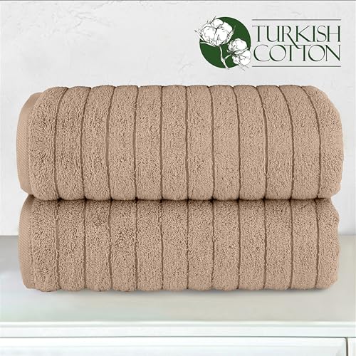 Image of Elegant Comfort 100% Turkish Cotton Corduroy Ribbed Luxury Soft 2 Pack Bath Towels 27 x 54 Inch - Ultra Plush, Absorbent, Quick Dry, Hotel Spa Quality Towels for Bathroom Essentials, Taupe