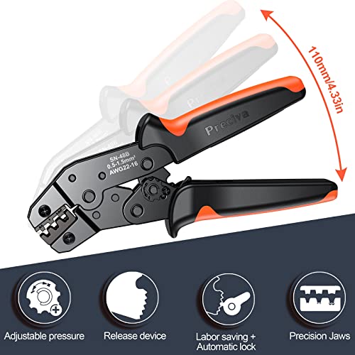 Wire Terminals Crimping Plier Tool, Preciva Awg22-16(0.5-1.5Mm²) Self-Adjusting Automatic Ratcheting Wire Terminals Crimper Tool Used For Flat Spade Connectors. #TOP5