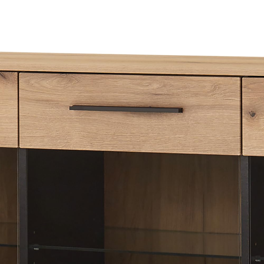 Lomadox Highboard 160 cm breit Vitrine Wohnzimmerschrank in Eiche mit 3 Glastüren & 2 Schubladen inkl. Softclose-Funktion