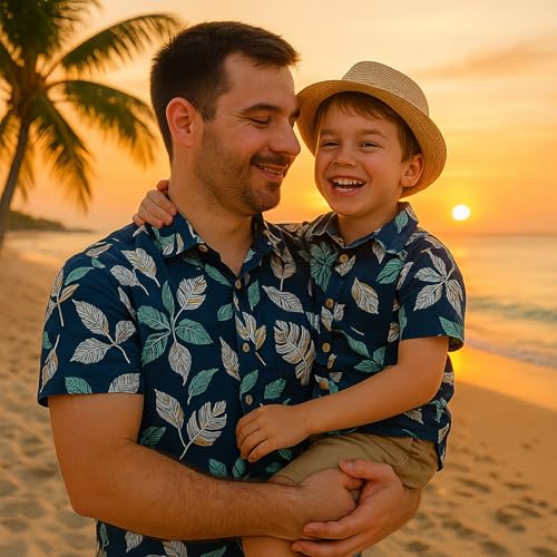 Winmany Family Hawaiian Shirts Father and Son Matching Beachwear Tropical Floral Leaves Print Tops3