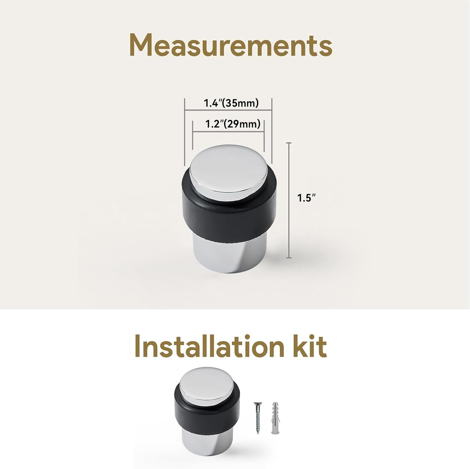 KHTUMEWARE 10 Pack 1-1/2 in Floor Door Stopper,Polished Chrome Door Stop,Wall Protector Commercial Door Bumper Wedge Decorative Cylindrical Install Door stoppers on the Floor