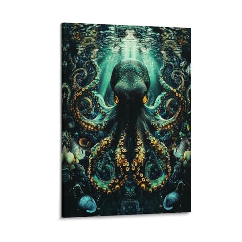 Octopus Murale Tableau Salon Chambre Décoration Toile 50x75cm