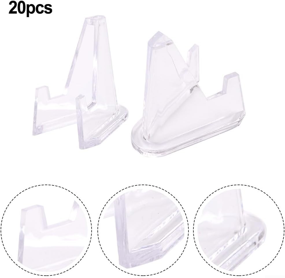 20 Pcs Plastic Coin Display Stand Clear Round Square Case Capsules Holder Easel for Small Boxes Paper Clips ID Cards Home Office Counter Black(Clear)