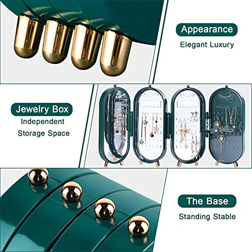 BRIAN & DANY Jewellery Box Storage Stand, Earring Display Organizer Holder with Mirror and 4 Doors, Foldable Screen for Women Hanging Necklace, Green