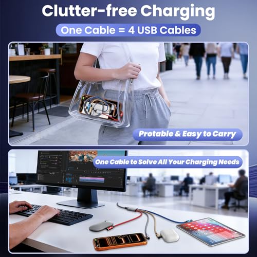 USB A/C to USB C Right Angle Cable, 90 Degree Type-C Braided Charging Cord 5FT, 4 in 2 USB C Charging Cable,Universal Phone Charger Cord with 3 Type-C/IP Port for iPhone17/16 Android Phones Pad — view 5