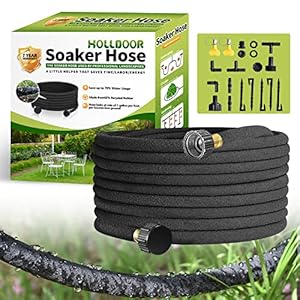 Soaker Hose 50 Ft for Garden Beds with Soaker Hose Fittings, 1/2’’ Diameter Soaker Hose for Garden, 70% Water Saving Drip Hoses for Lawn, Landscaping, Garden(50 FT)