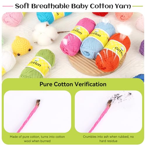 Image of Katech Mini 1OO% Cotton Yarn for Crocheting-20*25g /89yd, 2 Sport Baby Yarns | Super Soft-Multicolor Yarn Set for Knitting Baby Clothes, Rainbow Afghan, Small Projects-Starter Kit for Beginner & Crocheter