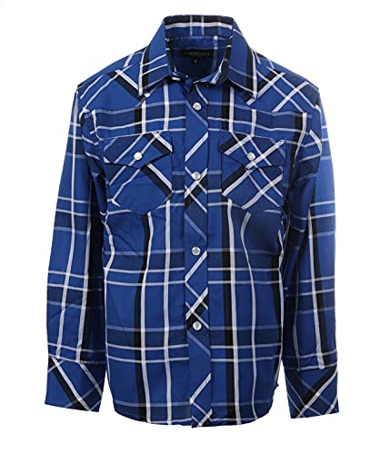 Image of Gioberti Boys Casual Western Plaid Long Sleeve Pearl Snaps Shirt