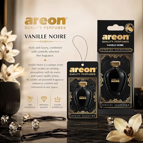 Image of AREON Luxury Vanille Noire SS06 Car Hanging Air Freshener - Premium Car Air Freshener, Long Lasting Hanging Fragrance, Elegant Vehicle Interior Scent for Odor Elimination - (Pack of 3)