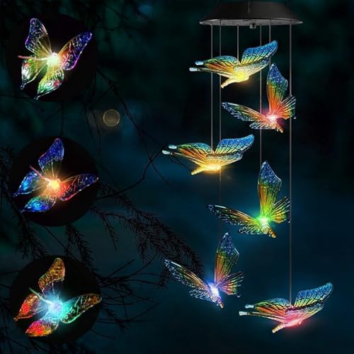 Farfalla Campanelli Eolici Solare, Luce Solare a LED Cambia Colore, Impermeabile Lampadario Campanelli Eolici per Decorazione Pasqua Giardino, Patio, Albero, Balcone, Tarrazza, Regalo Donna