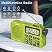 Rysamton Portable AM/FM Radio, Digital Radio Recorder, Bluetooth 5.0 Speaker, Alarm & Sleep Function, 12/24H Time Display (Yellow Green)