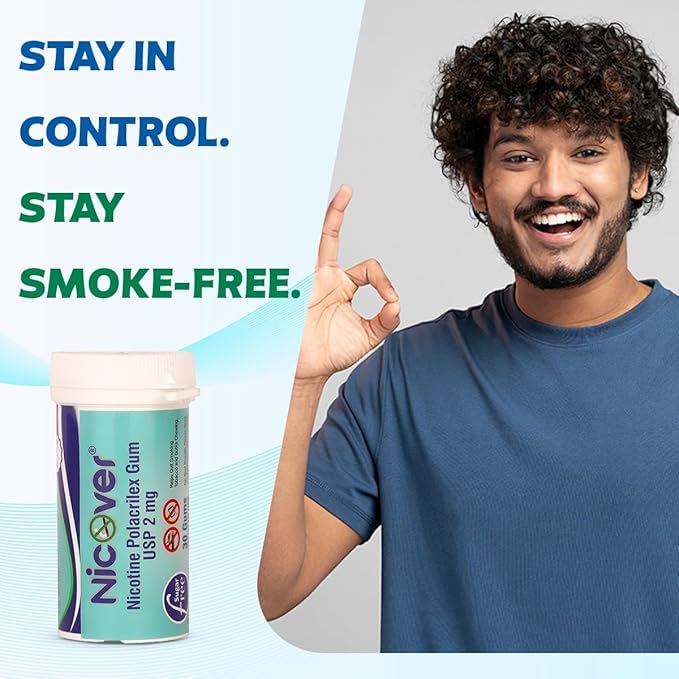 Image of Nicotine Polacrilex Gum USP 2mg - Sugar Free | Helps Quit Smoking, Tobacco & Gutka Chewing | 30 Gums Pack (Pack of 2)