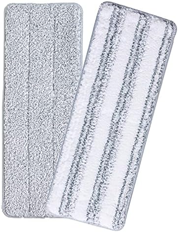 Oshang Flat Mop Head Refill 2 Pack - White and Grey - Replacement Mop Pads, Microfiber Cleaning Pads for Oshang Squeeze Flat Mop