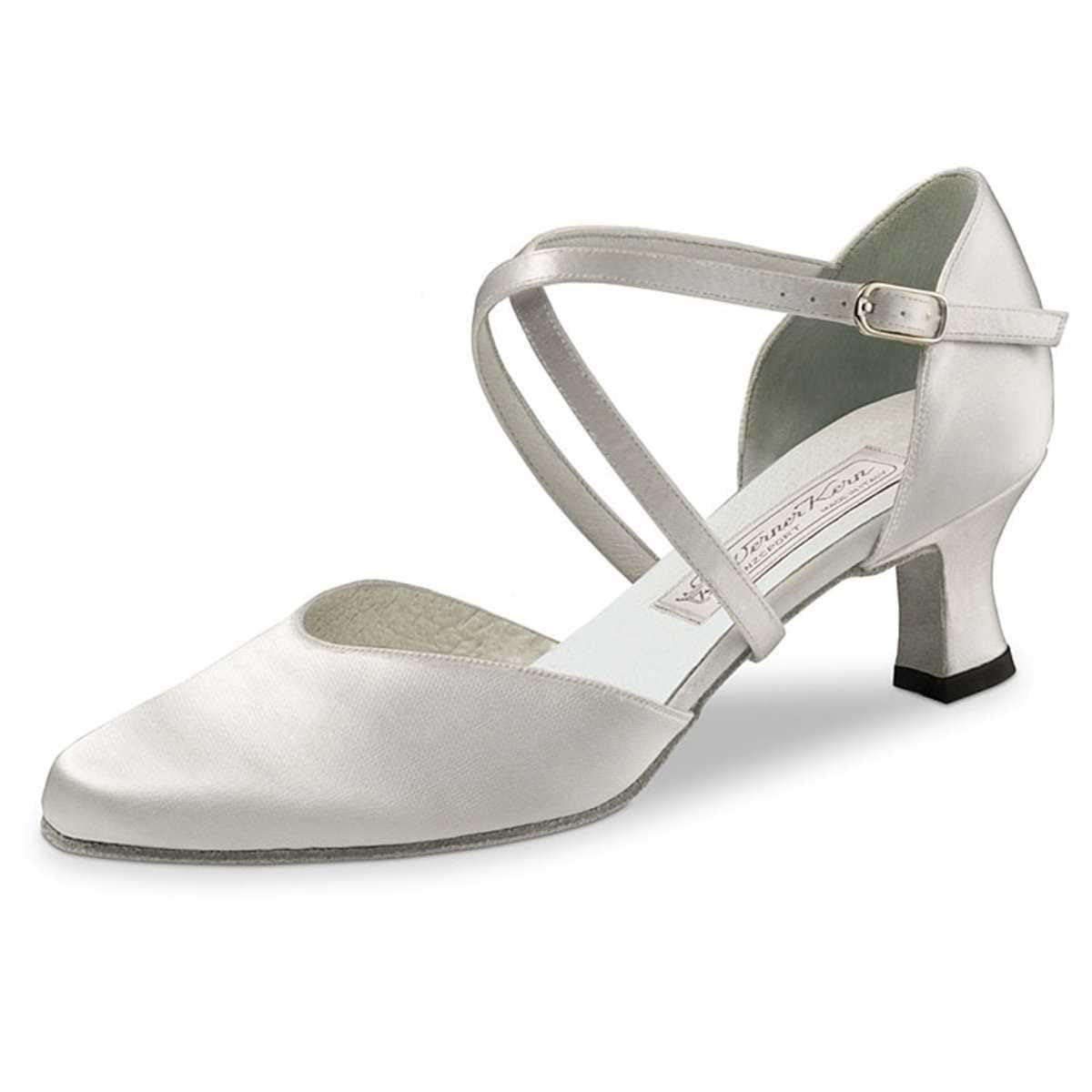 Werner Kern Damskie buty do tańca Patty 5,5 - satynowa biel - szerokość normalna - obcas flare 5,5 cm - podeszwa z zamszu - Made in Italy