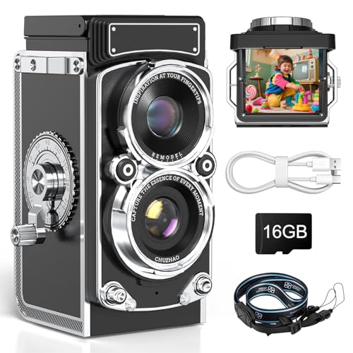 Camera retrò: con schermo HD da 1,54 pollici e un design del mirino a livello di vita unico, questa fotocamera retrò consente una facile composizione semplicemente guardando in basso. Il suo stile di fotografia classica ti riporta all'era d'oro della fotografia cinematografica. Il design della porta del mirino superiore è elegante e protegge efficacemente lo schermo da graffi e impatti.