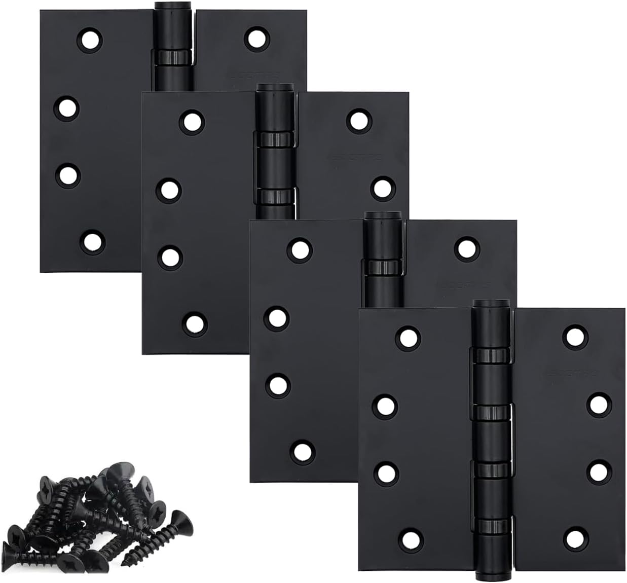 Stainless Steel Matte Black 4 inch Door Hinges,Interior Door Hinge，Heavy Duty Exterior Door Hinges，Ball Bearing Hinges ，4" (101mm) x 4" (101mm) Outer Door Hinge，Square Corners,4 Pack