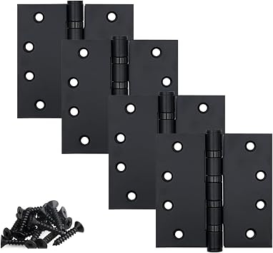 Stainless Steel Matte Black 4 inch Door Hinges,Interior Door Hinge,Heavy Duty Exterior Door Hinges,Ball Bearing Hinges ,4" 101mm x 4" 101mm Outer Door Hinge,Square Corners,4 Pack