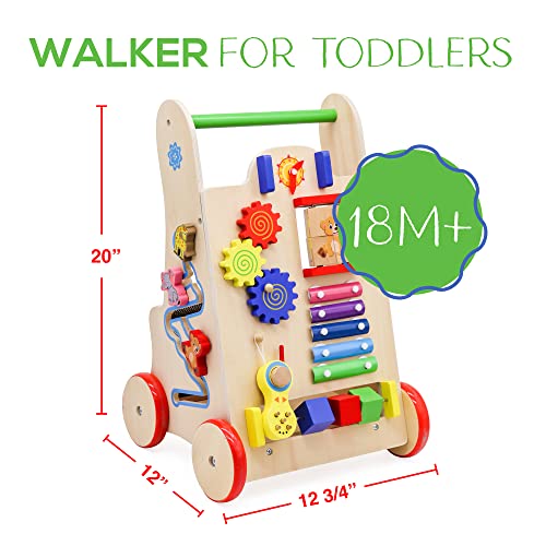 Baby Push Walker - Wooden Toys Activity Center For Toddler - Sit To Stand Walking Toy For Babies Learning To Walk - Walk Behind Cart For Little Kids 18 Months Boys And Girls (Natural Wood) #TOP1