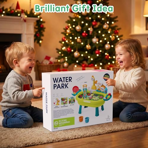 2026 New Kids Sand & Water Table Toys for Toddlers, Kids Water Park Play Kitchen Sink with Running Water,Giraffe Electric Faucet,Water Rolling Game,Detachable Legs Toddler Summer Toy for Boys Girls - Image 8
