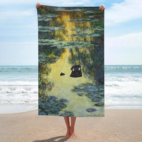 Serviette de plage Monet Pug microfibre séchage rapide 130x80cm