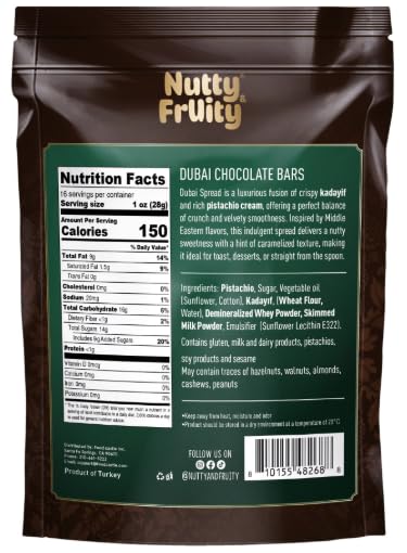 Nutty & FrUity Dubai Chocolate Bars, Milk Chocolate with Pistachio, Individually Wrapped, 16 oz (454gr)