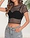 Womens Sheer Mesh Top Fishnet T Shirts Short Sleeve See Through Casual Crop Tops(Black,S)