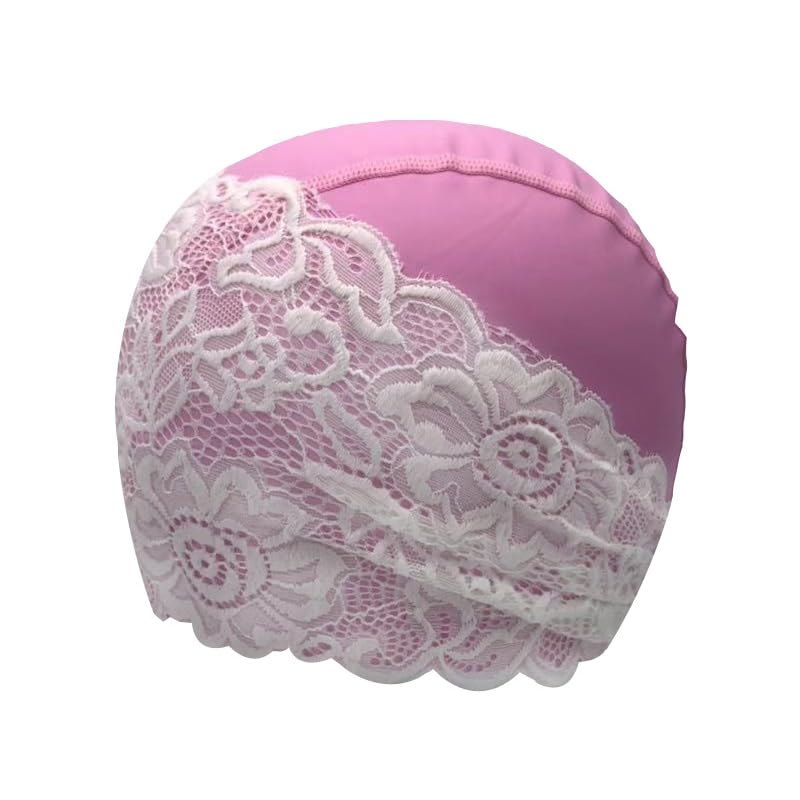 SUNTRADE Women Fashion Swimming Cap PU Waterproof Long Hair Lace Swim Cap for Women (pink), rose