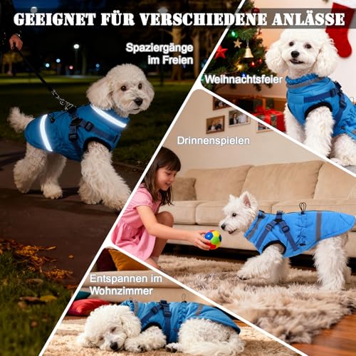 Poseca Hundemantel mit Geschirr wasserdichte Hundejacke Reflektierend und mit Reißverschluss Schneeanzug für Kleine und Mittelgroße Hunde
