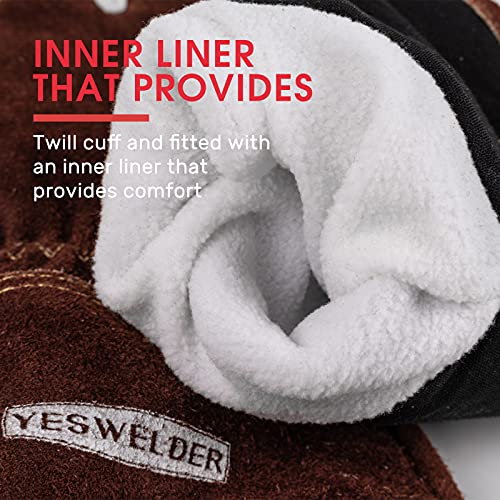 Yeswelder 12 Inches 482℉ Grain Leather Tig Specific Welding Gloves Heat/Fire Resistant Gloves For Welder, Goatskin Mitts For Stick/Tig Welding/Grill/Fireplace/Stove/Oven/Bbq(L) #TOP4