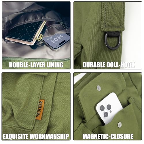 Yaucher Canvas Messenger Bag Large Hobo Crossbody Bag With Multiple Pockets Casual Shoulder Tote Bag For Women And Men thumb #6