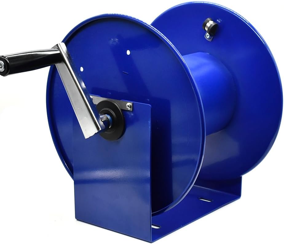 Interstate Pneumatics PW7191 Pressure Washer Manual Hose Reel Blue Powder Coated Steel - For 100ft X 3/8 Inch Hose (Hose Not Included)