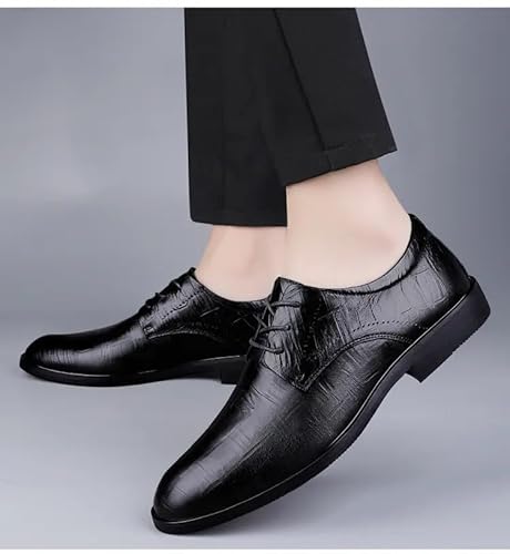 Sapatos formais para homens, sapatos de couro com cadarço, bico redondo e polido, salto em bloco ant