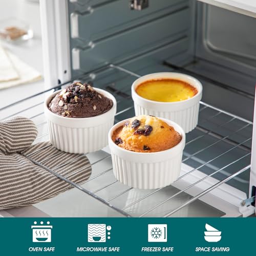 vancasso 6 oz Ramekins with Covers, Souffle Dishes Set of 6, 9.5cm White Porcelain Creme Brulee Ramekins, Baking Cups for Pudding, Fruits, Dips, Dishwasher and Oven Safe - Image 5