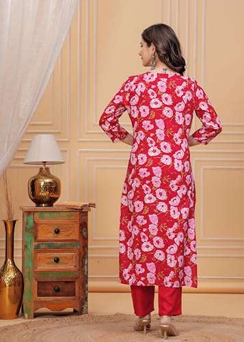 Image of MANHAREE | Women's Rayon Printed Straight Kurta with Pant & Dupatta Set