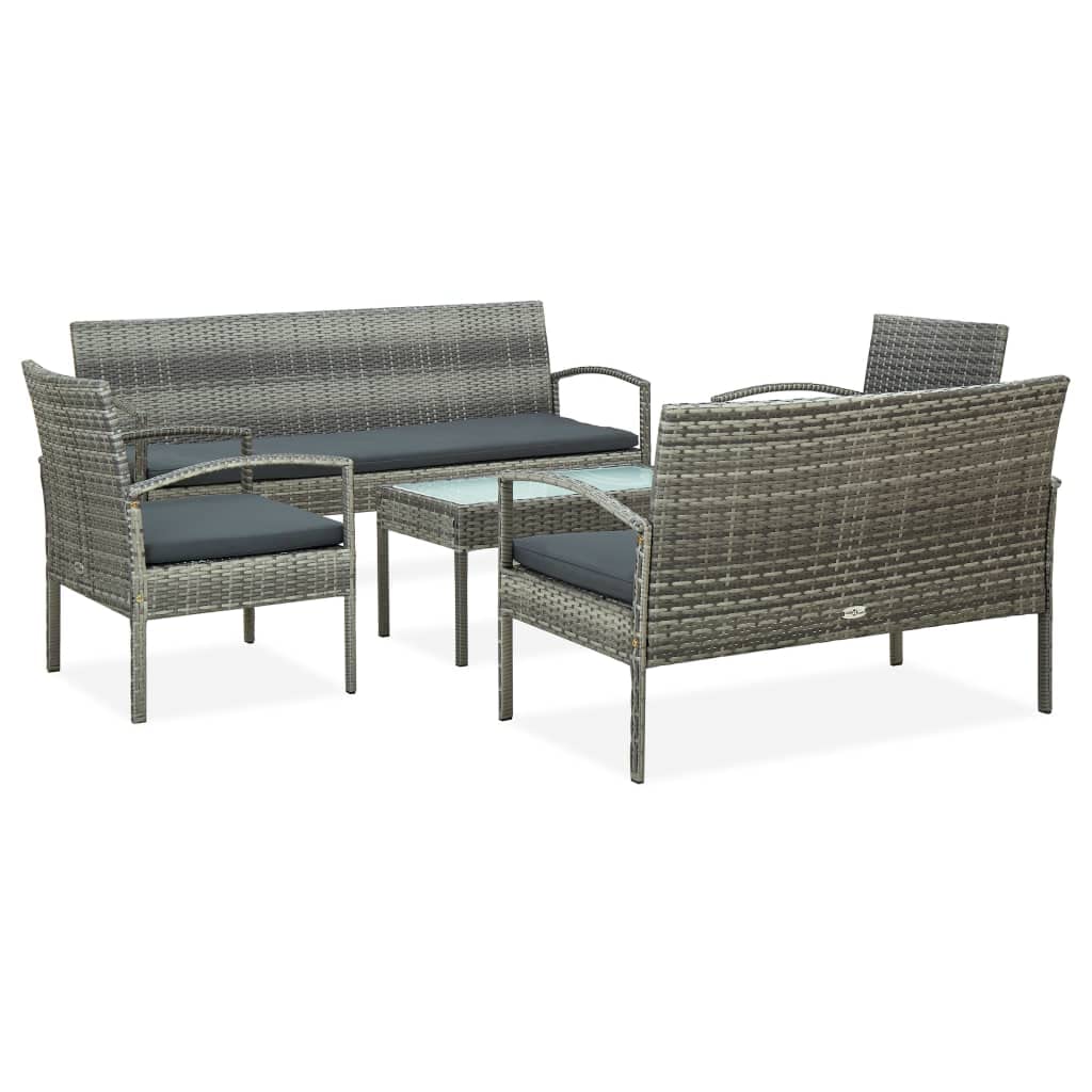 Furniture Sets 5 Piece Patio Lounge Set with Cushions Poly Rattan Gray,Outdoor Rattan Sofa Set with Cushions: 5Piece AllWeather Patio Furniture for Garden and Balcony Outdoor Furniture