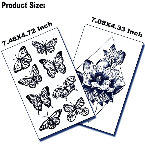 Tazimi Semi Permanent Temporary Tattoos For Women Girls - Large Long Lasting Temporary Butterfly Flower Lion Swallow Tattoos,Lasts 1-2 Weeks Waterproof Realistic Fake Tattoos #TOP5