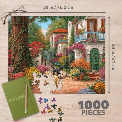 Rompecabezas Springbok Garden Gate Welcome de 1000 piezas para adultos – Villa mediterránea y jardín en flor – Incluye póster – Piezas de corte único – Hecho en EE.UU. miniatura 4