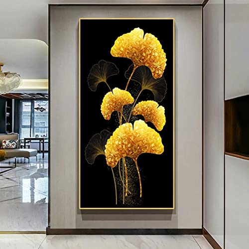 Toile Ginkgo biloba d'or, art mural de luxe et peinture abstraite grand format