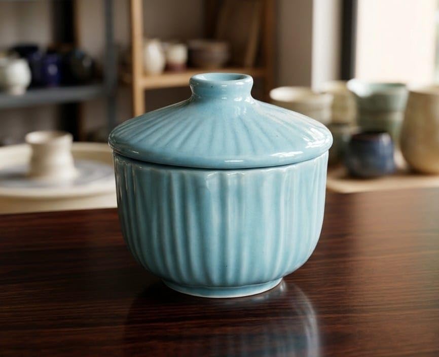 The Himalayan Goods Company Ceramic Solid Bowl with Lid - 500 ml, Sea Green-image-1