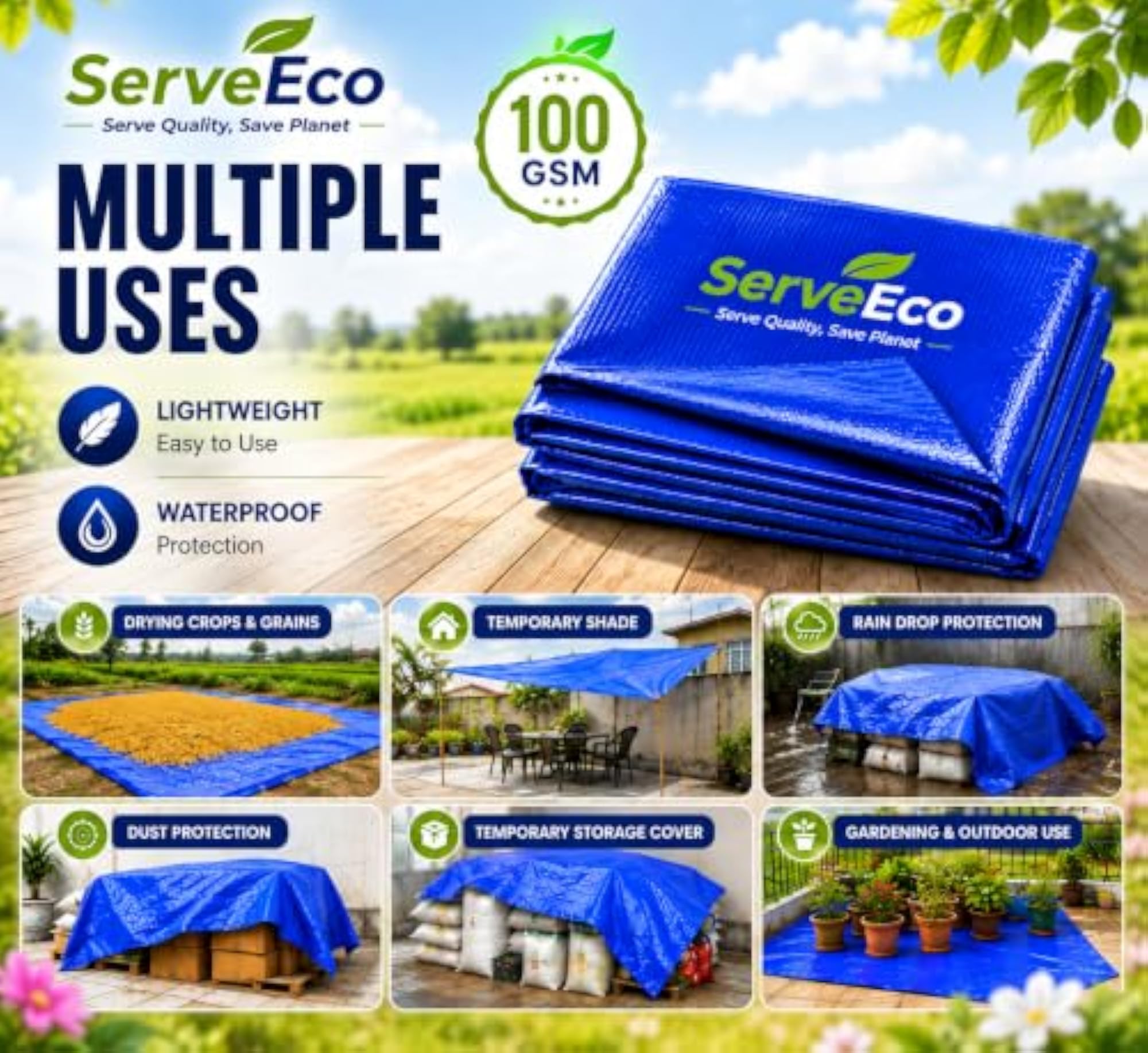 100 GSM Double Layer Tarpaulin Sheet, 12x6 ft for Outdoor Use