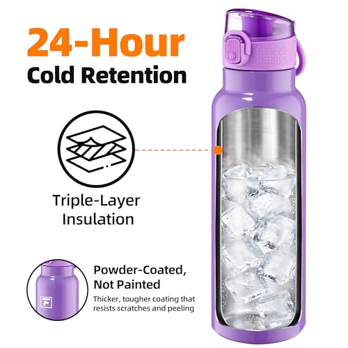 Image of Fanhaw 24 oz Insulated Water Bottle with Soft Silicone Spout Lid, Leakproof Stainless Steel Vacuum Bottle for School, Sports& Daily Use, Kids, Teens& Adults, Back to School Essentials (Lilac)