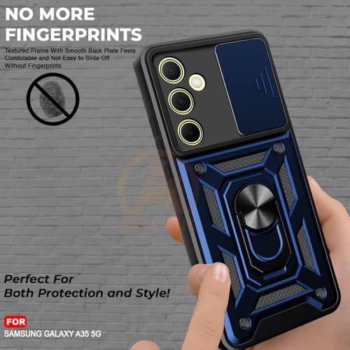Image of Armor Bumper Back Cover Case for Samsung A35 5G | Rotating Camera Cover, Ring Holder & Kickstand | Heavy Duty & 360 Degree Protection Samsung A35 5G Back Cover (Blue)