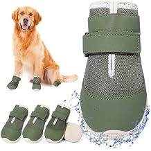 DcOaGt Dog Shoes for Large Dogs, Mesh Breathable Dog Boots & Paw Protectors for Hot Pavement Summer Winter Snow, 360 Anti-Slip Dog Booties for Hiking/Walking,Military Green 4PCSSize 7