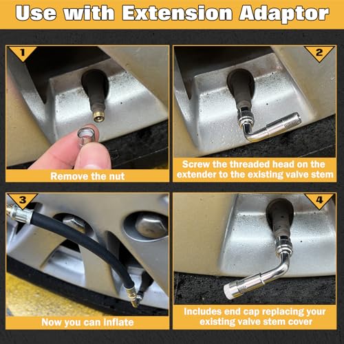 Image of Tire Valve Extension 8 Inch Flexible Valve Stem Extenders with 45 Degree 90 Degree 135 Degree Schrader Tire Valve Extension Adaptor Compatible for Cars Truck Motorcycle Bike Scooter Bicycles
